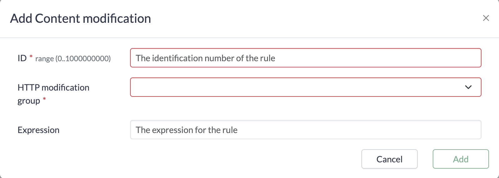 Adding Content Modification Rule